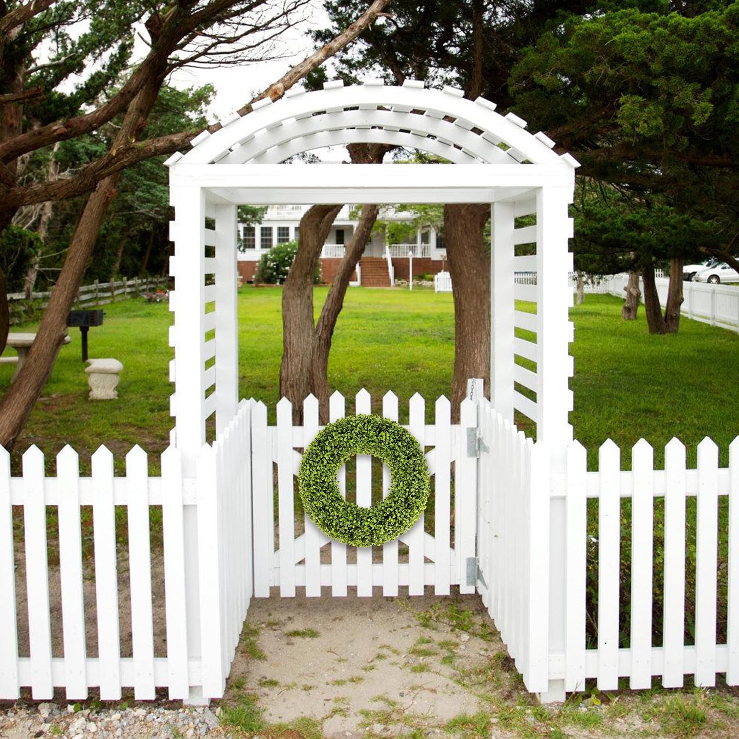 SEVENLOVE Boxwood Wreath,20inch Wreath for Front Door Greenery Wreath Outdoor/Indoor Green Home Round All Year Round Farmhouse St Patricks Day Decorations