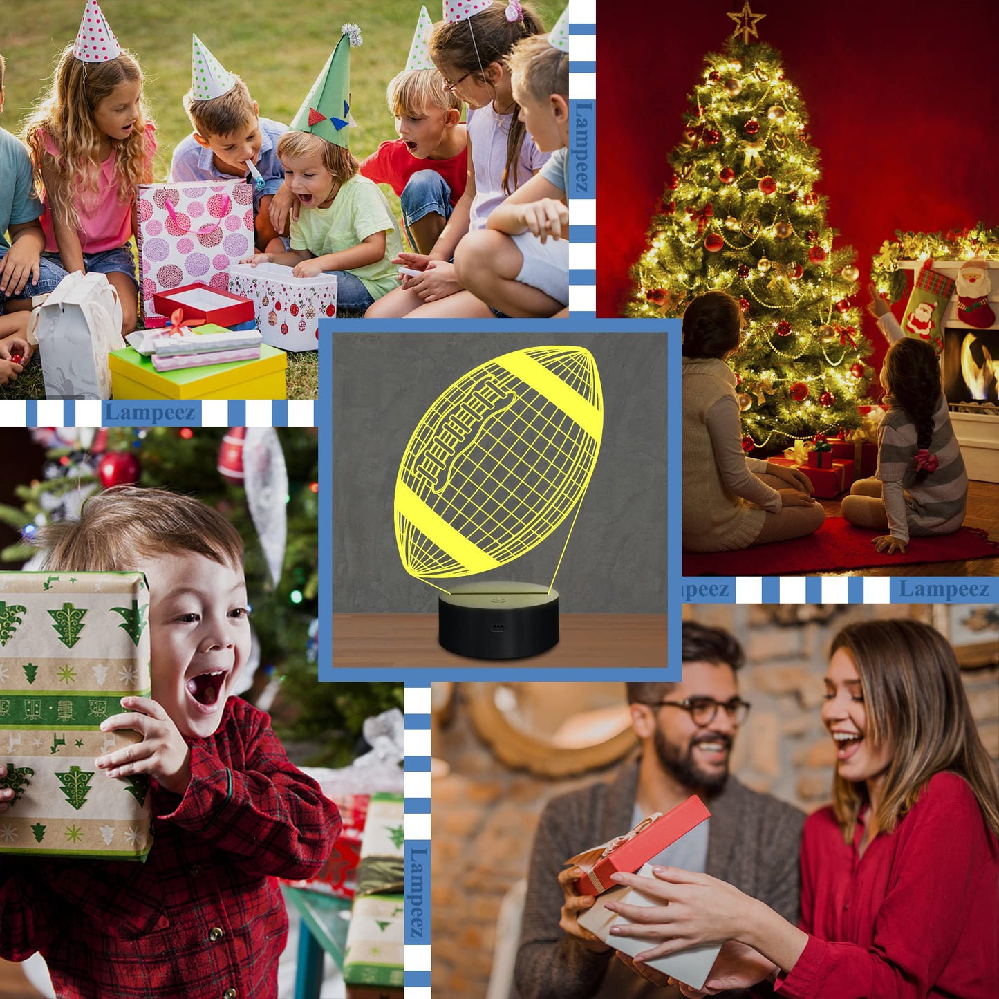 Lampeez Football Gifts Night Light, Kids 3D American Football Night Light Optical Illusion Rugby Lamp with 16 Colors Changing Remote Birthday Xmas Valentine Gift Idea for Sport Fan Boys Girls