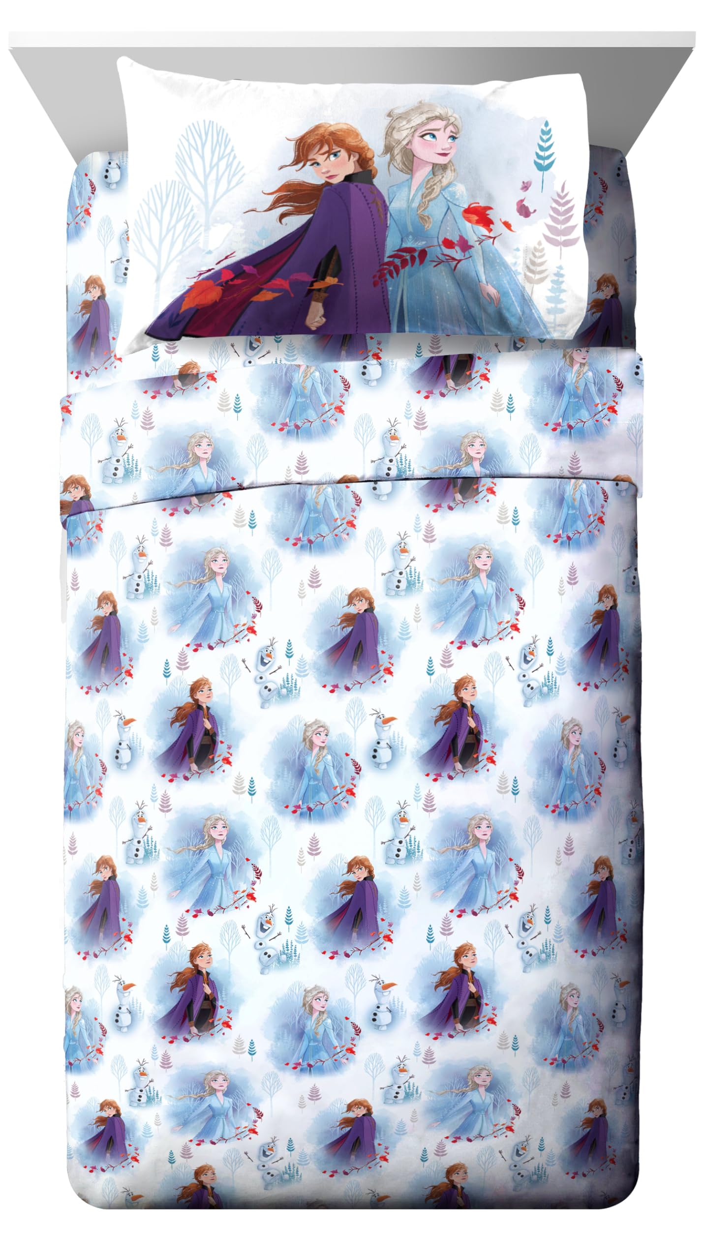 Disney Frozen 2 Forest Spirit 5 Piece Twin Bed Set - Includes Reversible Comforter & Sheet Set - Bedding Features Elsa & Anna - Super Soft Fade Resistant Microfiber - (Official Disney Product)