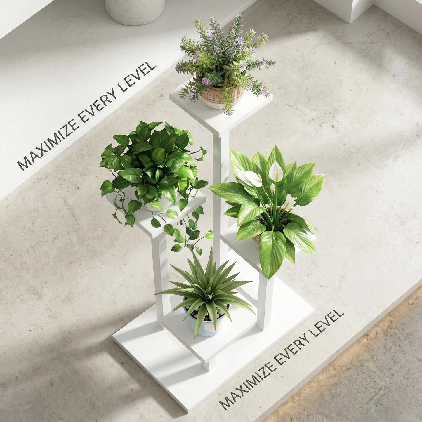 Kikbo 4-Tier Plant Stand Indoor, Tall Metal Plant Shelf for Multiple Plants, Corner Flower Pot Stand for Living Room, Balcony, Bedroom, Space Saving Plant Rack, White