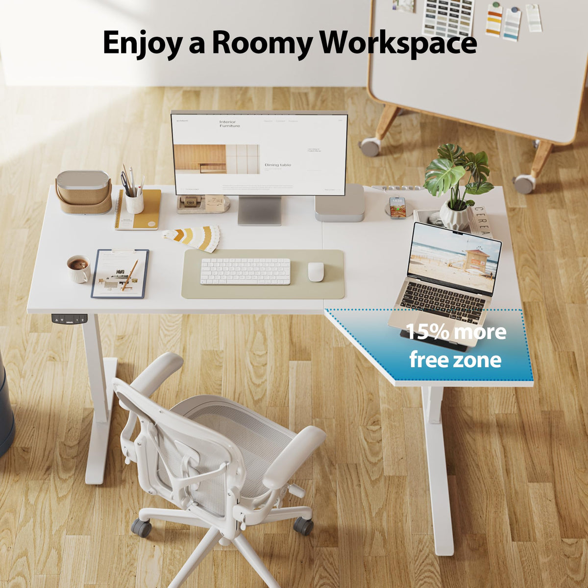 Agilestic Electric Standing Desk, Height Adjustable Desk, 59 x 35 Inch Sit Stand up for Work Office Home, L Shaped Ergonomic Rising Computer Table with Memory Preset, White