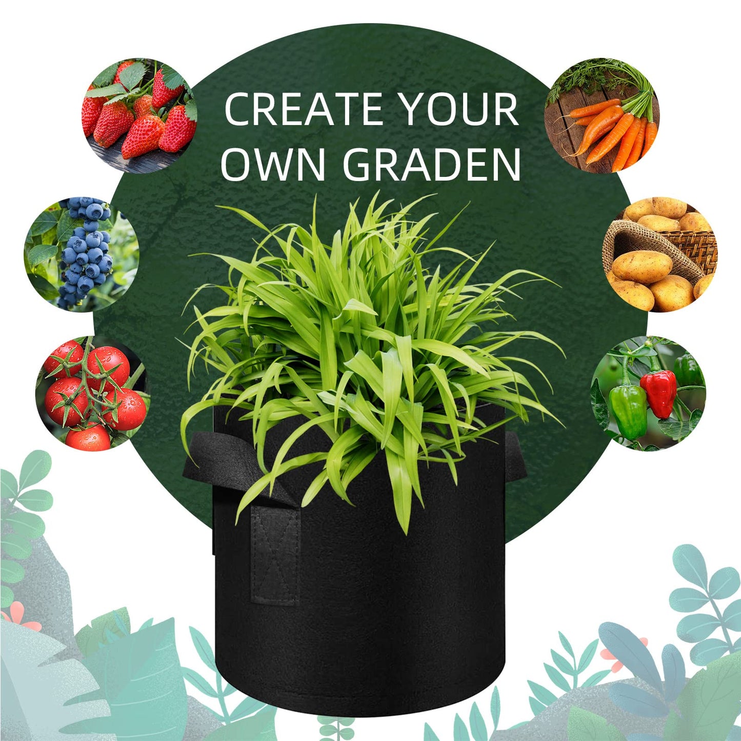 AkiiGer 5/10/12/20/30 Pack 10 Gallon Grow Bags, Heavy Duty Thickened Nonwoven Fabric Pots with Handles, Plant Grow Bags for Vegetable/Flower/Plant/Fruits, Black