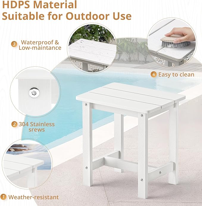LUE BONA Outdoor Rocking Chairs Set, 3-Piece, HDPS Poly Porch Rockers with Table, Plastic Weather Resistant Rocking Chair Set for Outdoor Indoor, Garden, Backyard, 350lb,White Chairs+Table