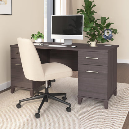 Bush Home 60-Inch Office Desk with Drawers, Computer Desk with File and Box Drawers, Home Office Workstation with Storage Cabinet, Writing Desk Furniture, Somerset Collection, Storm Gray