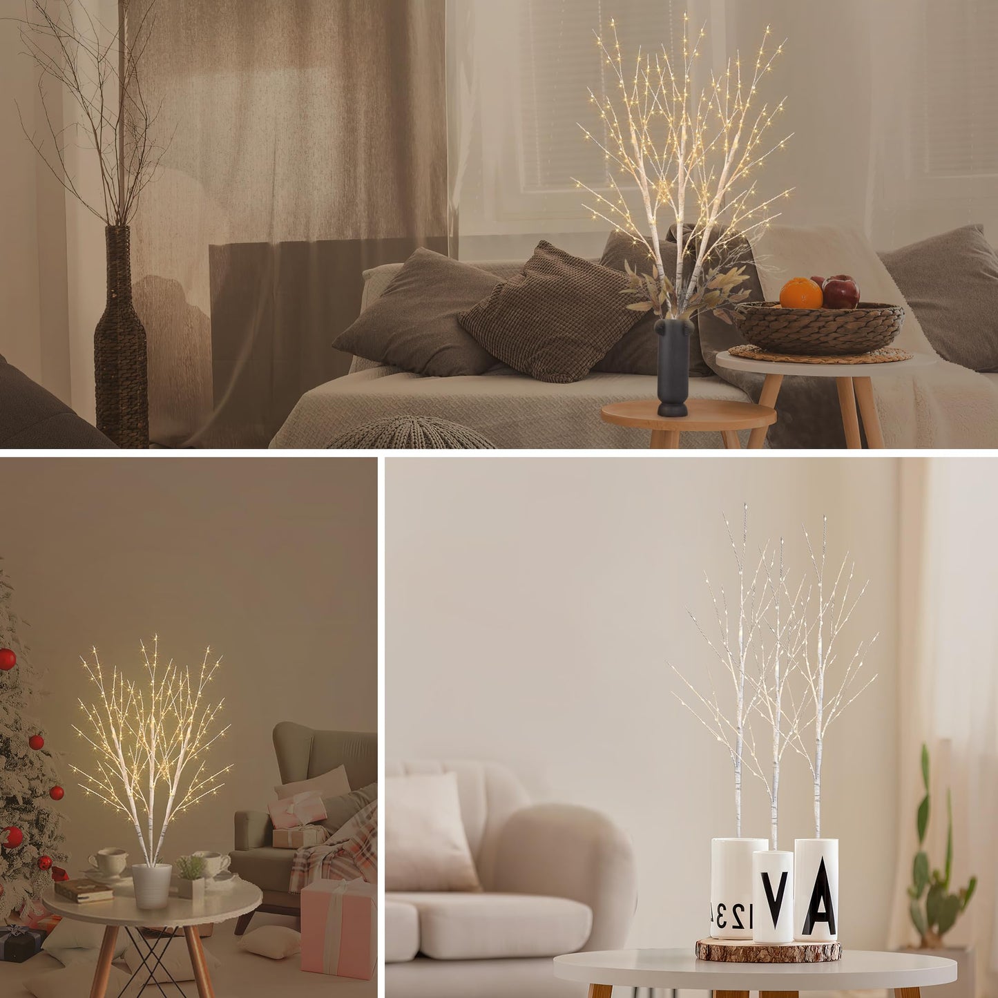 Bexdir Lighted Birch White Tree Branches 33IN 180LED with Timer Plug in, Artificial Tree White Birch Twig for Christmas Home Decor Party Wedding Bedroom