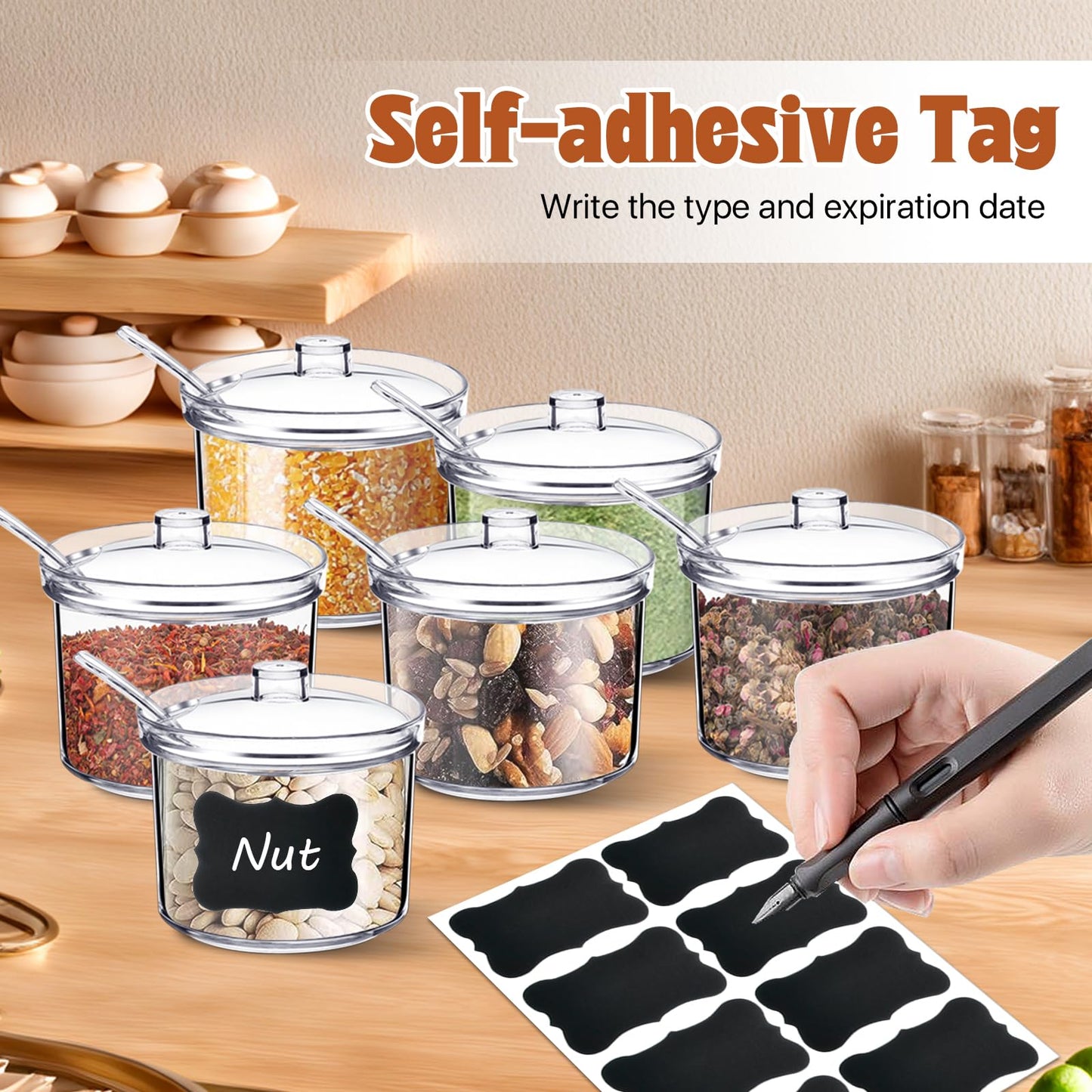 Akamino 12 Pcs Acrylic Sugar Bowl with Lid and Spoon,7.1 Oz Clear Condiment Storage Pot,Sugar Jar Spices Container for Home Kitchen,Coffee Bar,Restaurant