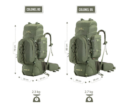 Tripole Colonel 95 Litres Internal Frame Rucksack + Detachable Day Pack, Rain Cover, Army Green