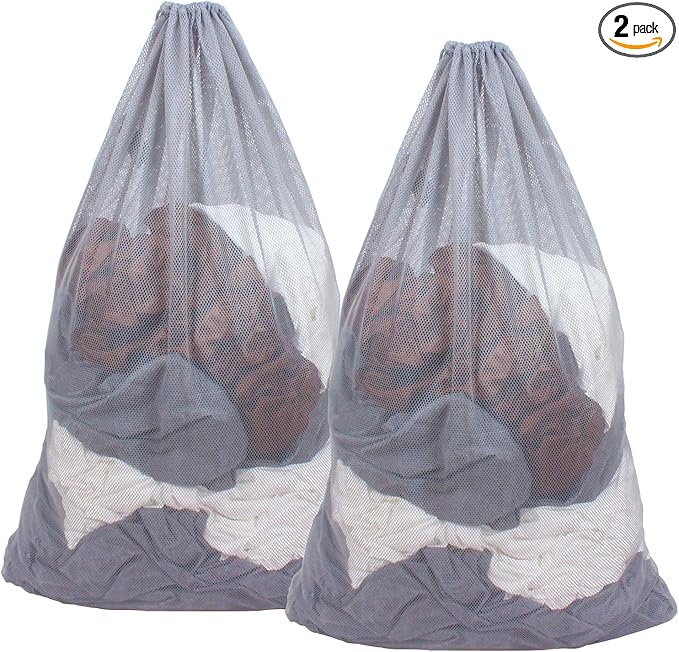 2 Pack Mesh Laundry Bags, 24 x 36 Inches Heavy Duty Drawstring Bag, Travel and