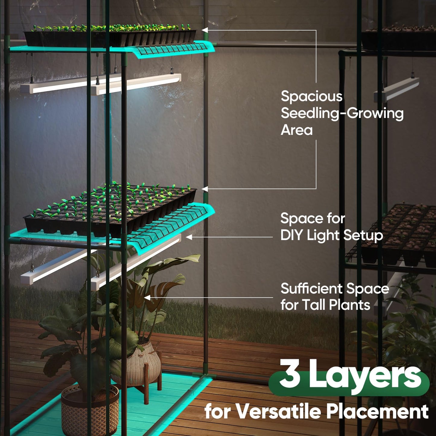 Quictent Essential Walk-in Greenhouse for Outdoors, 56x29x77 inch Portable 3-Tier 4-Shelf Garden Hot House Kit with Plastic Cover for Winter Seed Starting Plant Protection Backyard Patio, Clear