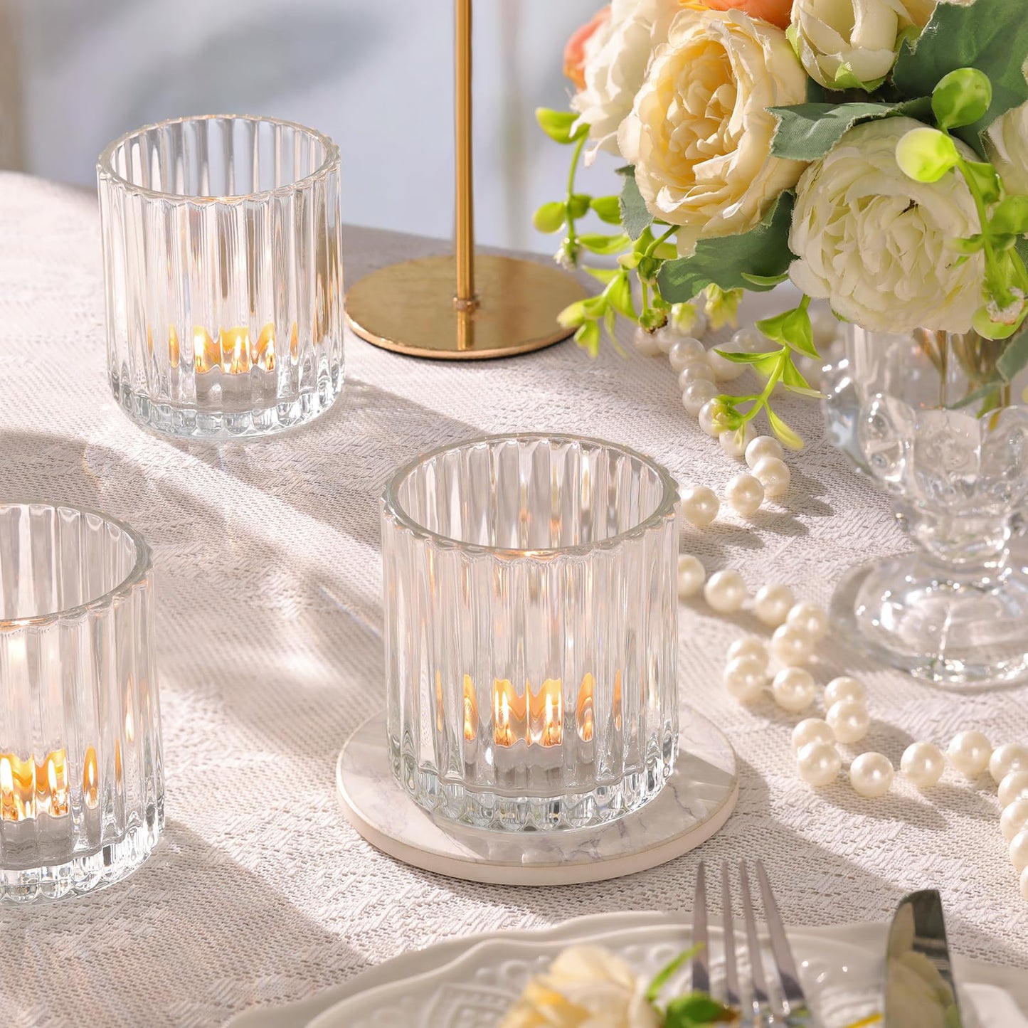 Lanttu 8 Pcs Glass Large Votive Candle Holders, 2.89 * 3.08in