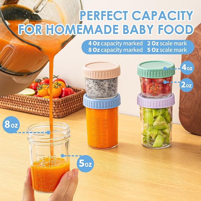DRKIO 12 Pack Glass Baby Food Storage Containers