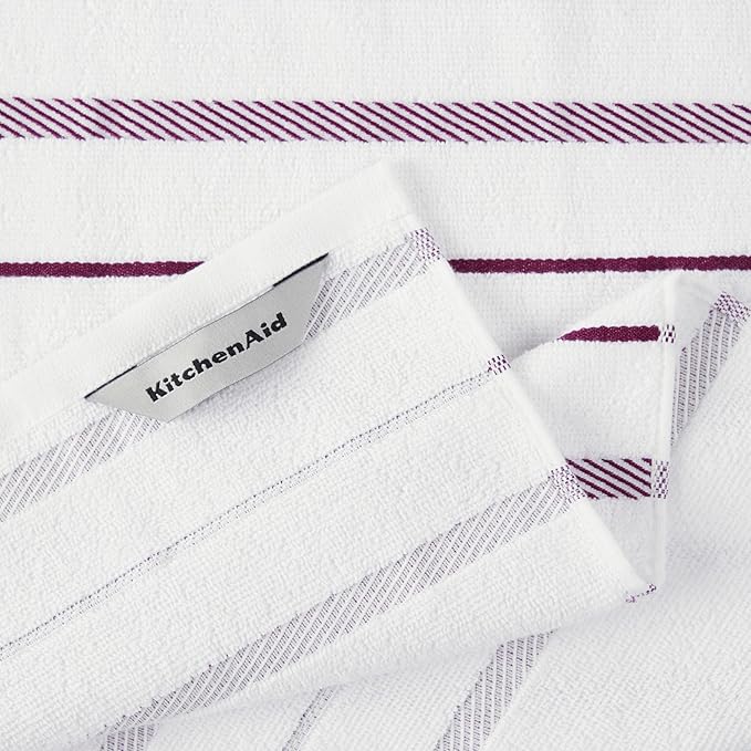 KitchenAid Albany Kitchen Towel 4-Pack Set, Boysenberry Purple/White