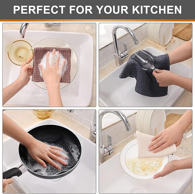 Kitinjoy 100% Cotton Kitchen Dish Cloths, 12 Pack Waffle Weave Ultra Soft