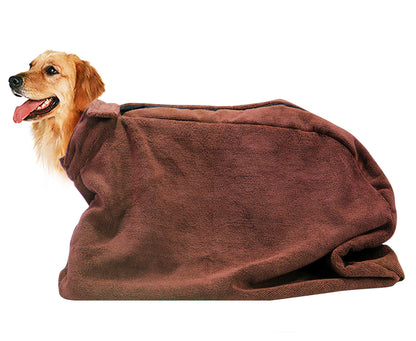 Geyecete Premium Microfiber Dog Towel with Loop Neck Strap - Large, Medium, Small Dog Drying Bag - Brown - S Plus