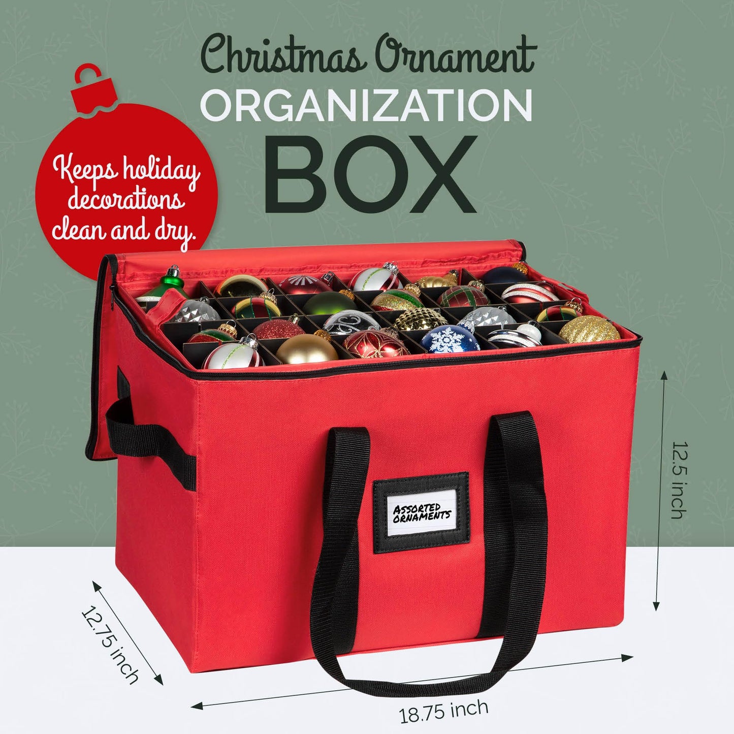 Christmas Ornament Storage Container,Box Stores Up to 96, Adjustable Dividers, Large Organizer Bin to Protect and Store Holiday Décor