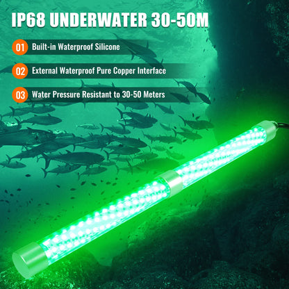 HUSUKU FS0-2 LED Underwater Fishing Light, 12V & 110V, 200W 20,000LM Super Bright, 16inch 16.4ft Cable, IP68 Submersible, Green Fish Attractor Lamp for Snook Crappie Squid Shrimp Night Fishing