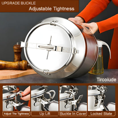 Tircoiude Stainless Steel Milk Can, 7.4Gal Food Grade 304 Stainless Steel Airtight Storage Canister with Locking Clamp Handle, Metal Storage Container for Oil, Wine, Grain and Raw Milk 28L