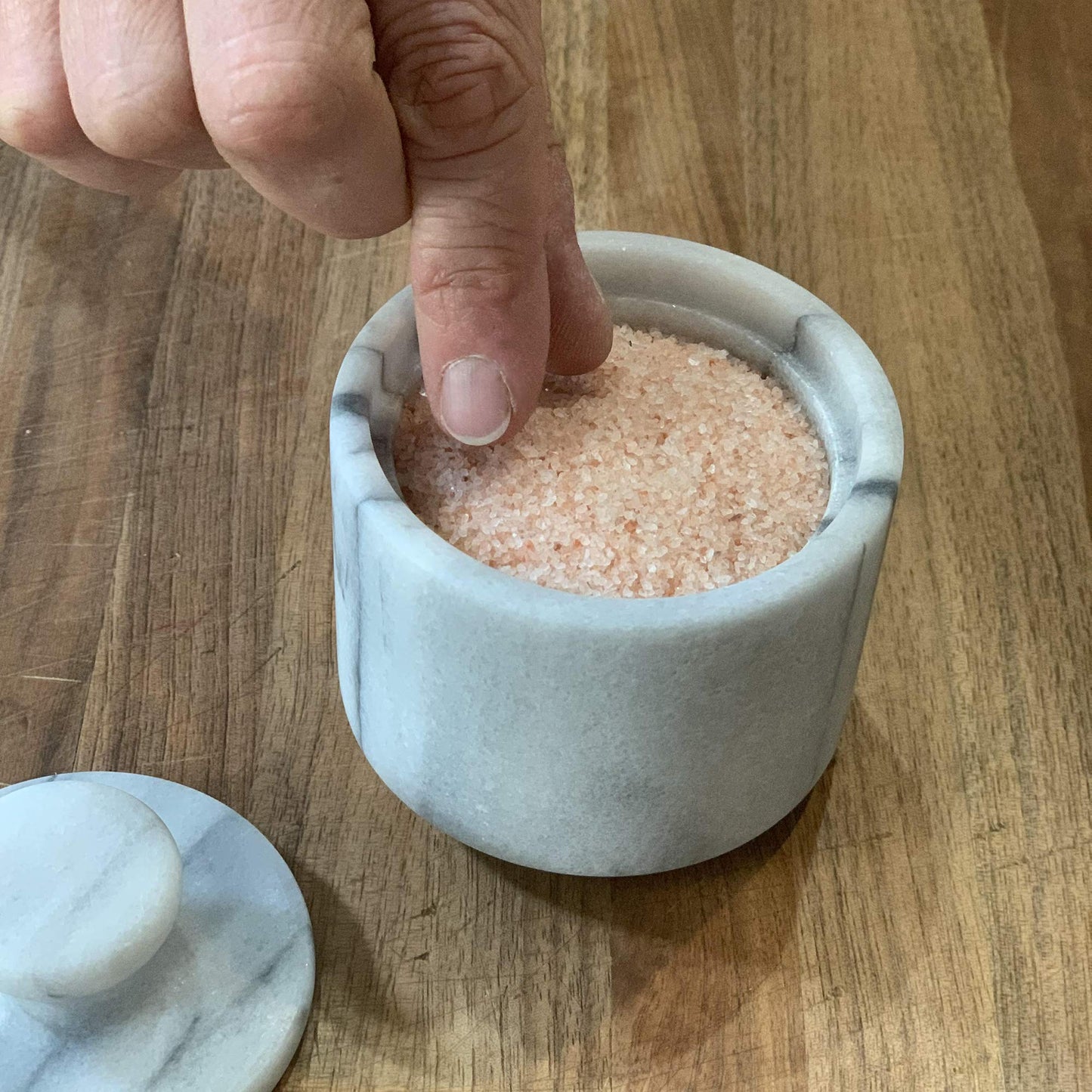 Fox Run Marble Salt Cellar With Lid, 3" x 3" White Salt Holder With Lid