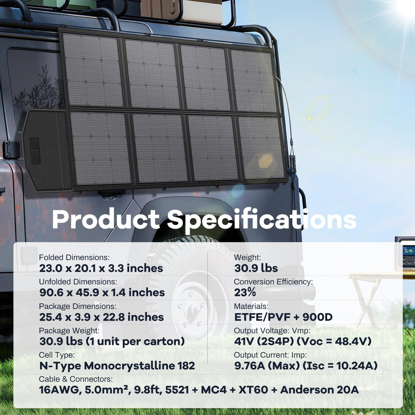 400W Portable Solar Panel, 41V Foldable Solar Panel for Fast Charging Power Station, Multi-Port Wide Compatibility, ETFE Encapsulation IP65 Protection, UL Certified, for Camping, RV, Marine, Off Grid