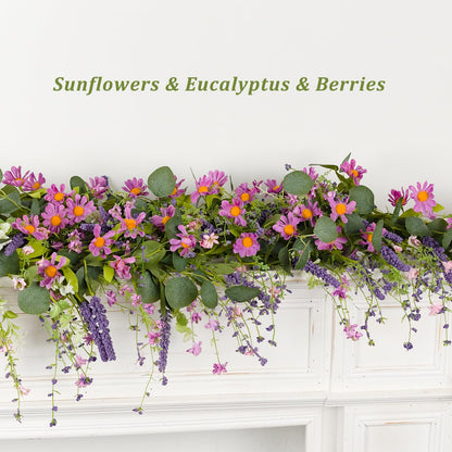 YUGALI Summer Garland, 6ft Set of 2 Eucalyptus Daisy Wildflower Vine