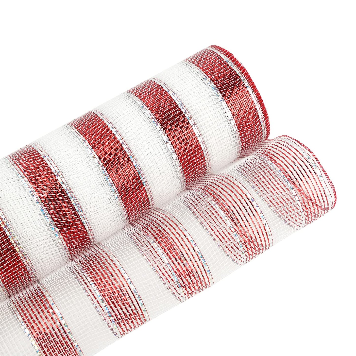 MEEDEE Red and White Deco Mesh Metallic Striped Ribbon 10 Inch Candy Cane Mesh Ribbon for Christmas Tree, Garland, Staircase, Mailbox, Centerpiece, Wreaths, Decorating and Crafts (30 Feet)