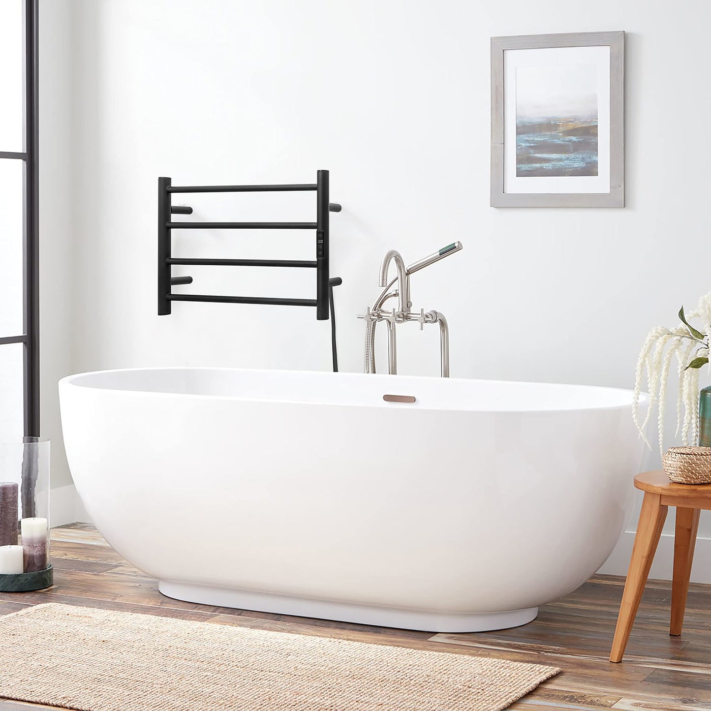 KEG Towel Warmer 8 Bars for Bathroom Freestanding or Wall Mounted Bath Towel Heater Plug-in with Built-in Timer Silver