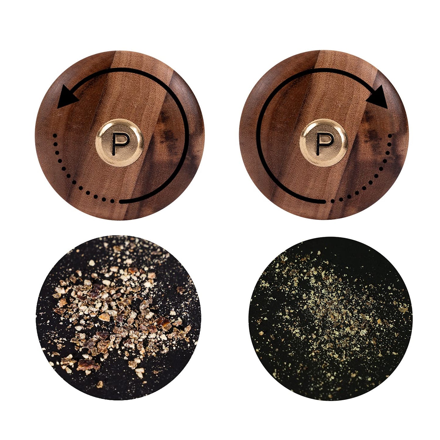DeroTeno Salt and Pepper Grinder Set with Tray, Adjustable Ceramic Grinder Salt Mill, Stainless Steel Grinder Pepper Mill, Acacia Wood, 32 cm / 12 inch Height, Bottom Dia 6 cm (Tray is Included)