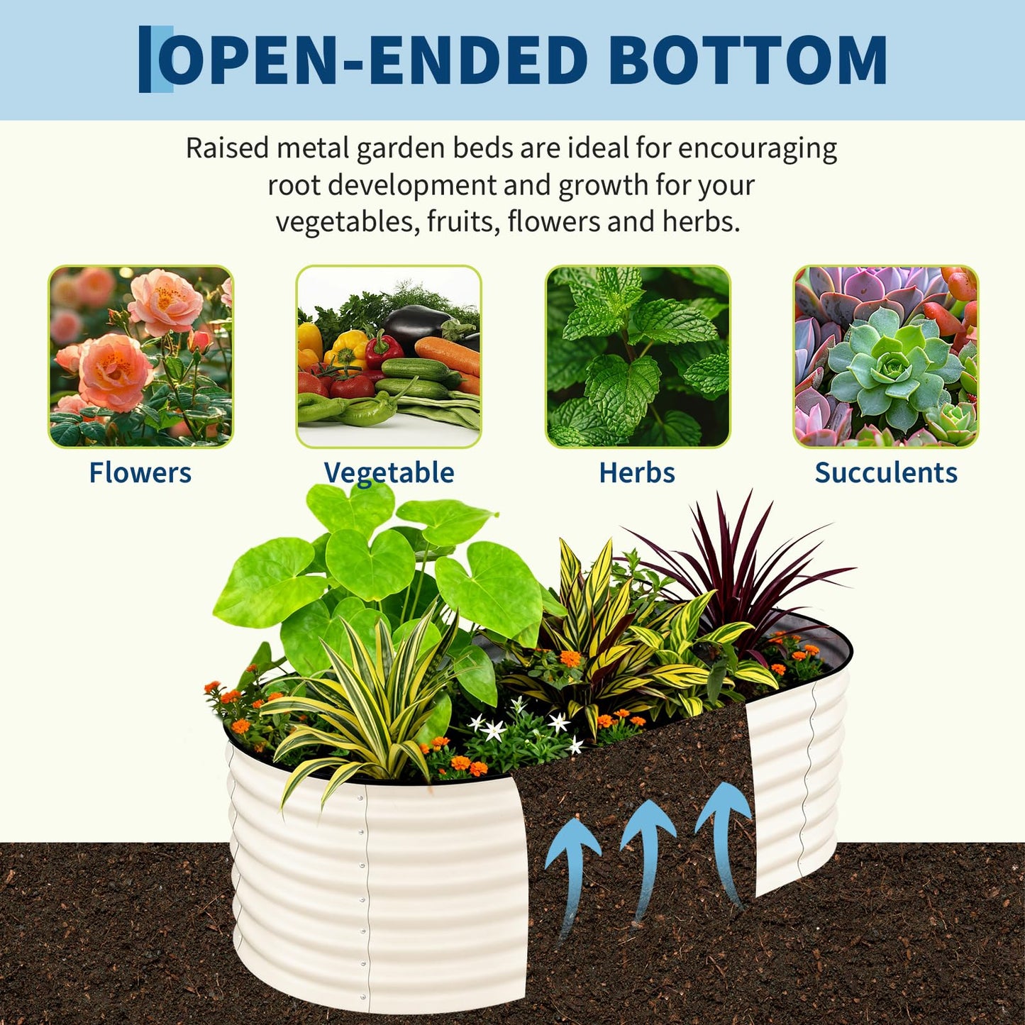 Garvee 2 Pack 6x3x2ft Galvanized Raised Garden Bed Kit, Oval Metal Planter Boxes with Anti-Cut Safety Edges, Rust-Resistant Deep Root Planters for Outdoor Vegetables, Flowers, Herbs, Beige