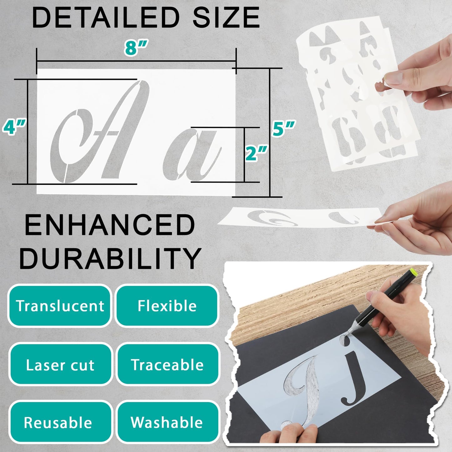 124 Alphabet Numbers Mandala Stencils Small Large Upper Lowercase 2 and 4 inch Arts Crafts Letters Stencil Reusable Template for Calligraphy DIY Painting Wood Wall Fabric Rock Bullet Journal Kit
