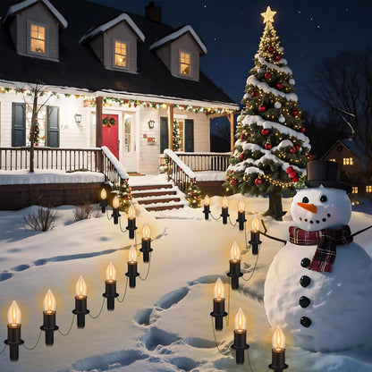 PerPaiMe C9 Christmas Pathway Lights Outdoor LED - 24.2 Feet String Lights with 20 Bulbs, Waterproof Christmas Path Lights with Stake for Yard, Garden, Lawn, Walkway, Driveway, Sidewalk, Warm White