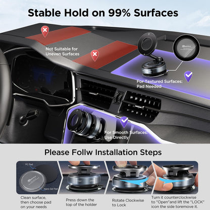 MSXTTLY Vacuum Magnetic Phone Holders for Your Car 2026 Suction Cup Phone Mount with Washable Nano Gel Pads 360° Adjustable Phone Mount,Travel Gifts, Car Phone Holder for Smartphone Car/Gym/Mirror