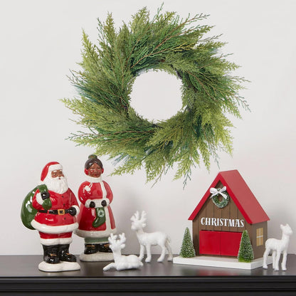 BINFEN 20” Green Faux Norfolk Pine Christmas Winter Wreath – Mixed with Real Touch Fake Cypress, Cedar & Spruce, Xmas Wreaths for Front Door Porch Mantel & Fireplace