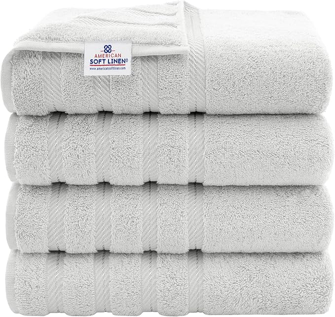 American Soft Linen Luxury 4 Piece Bath Towel Set, 600 GSM 100% Cotton Turkish