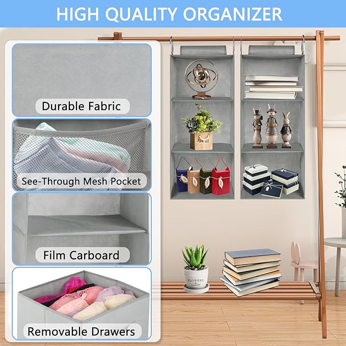 punemi 3-Shelf Hanging Closet Organizer, 2 Pack Closet Hanging Organizer