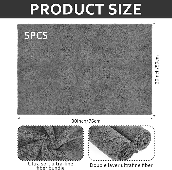5 PCS Extra Large Microfiber Cleaning Cloth 30"x20", Washable Reusable Floor