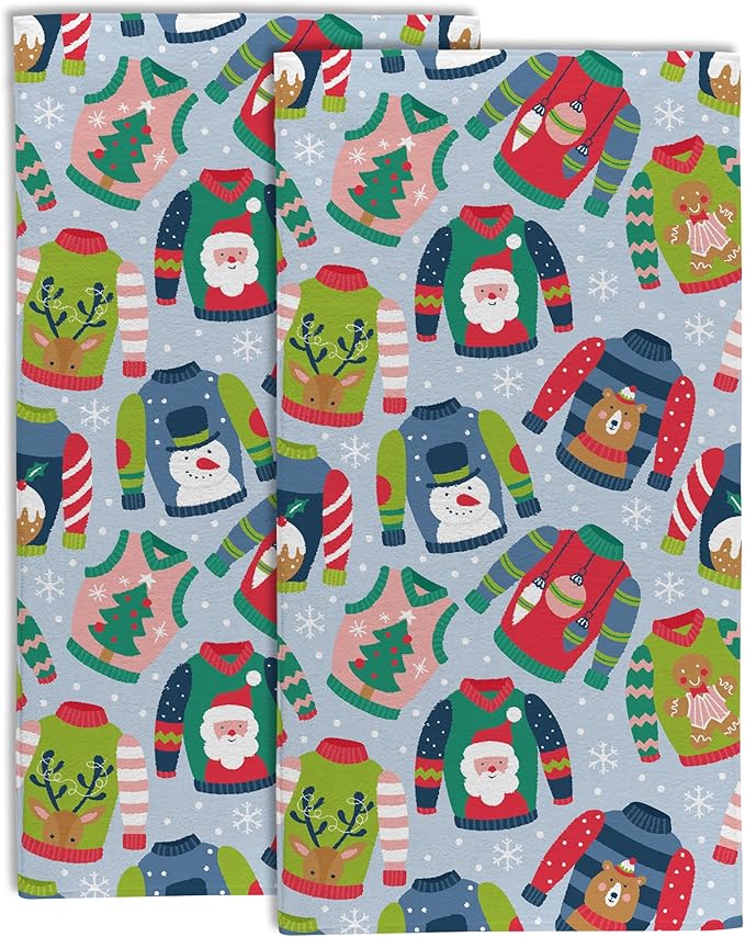 Christmas Ugly Sweater Hand Towel Set of 2, Childish Christmas Holiday Sweater