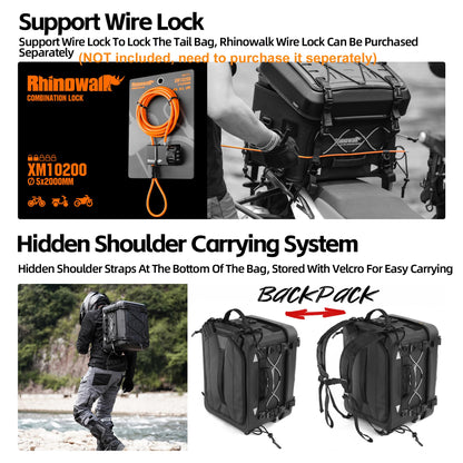 Rhinowalk 36L Motorcycle Tail Bag Hard Shell Top Case Lightweight Waterproof Rear Trunk with MOLLE System & Quick-Release Mounting – Touring Adventure Case