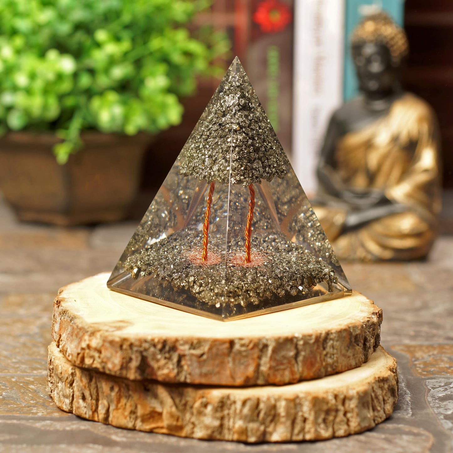Orgonite Crystal Handmade Pyrite Tree Pyramid – Spiritual Energy Generator for Meditation, Abundance, Protection, Balance, Reiki, Yoga, Cleansing, Decor, Manifestation, Harmony, Gift, Office, Altar, Vastu, Positive Energy