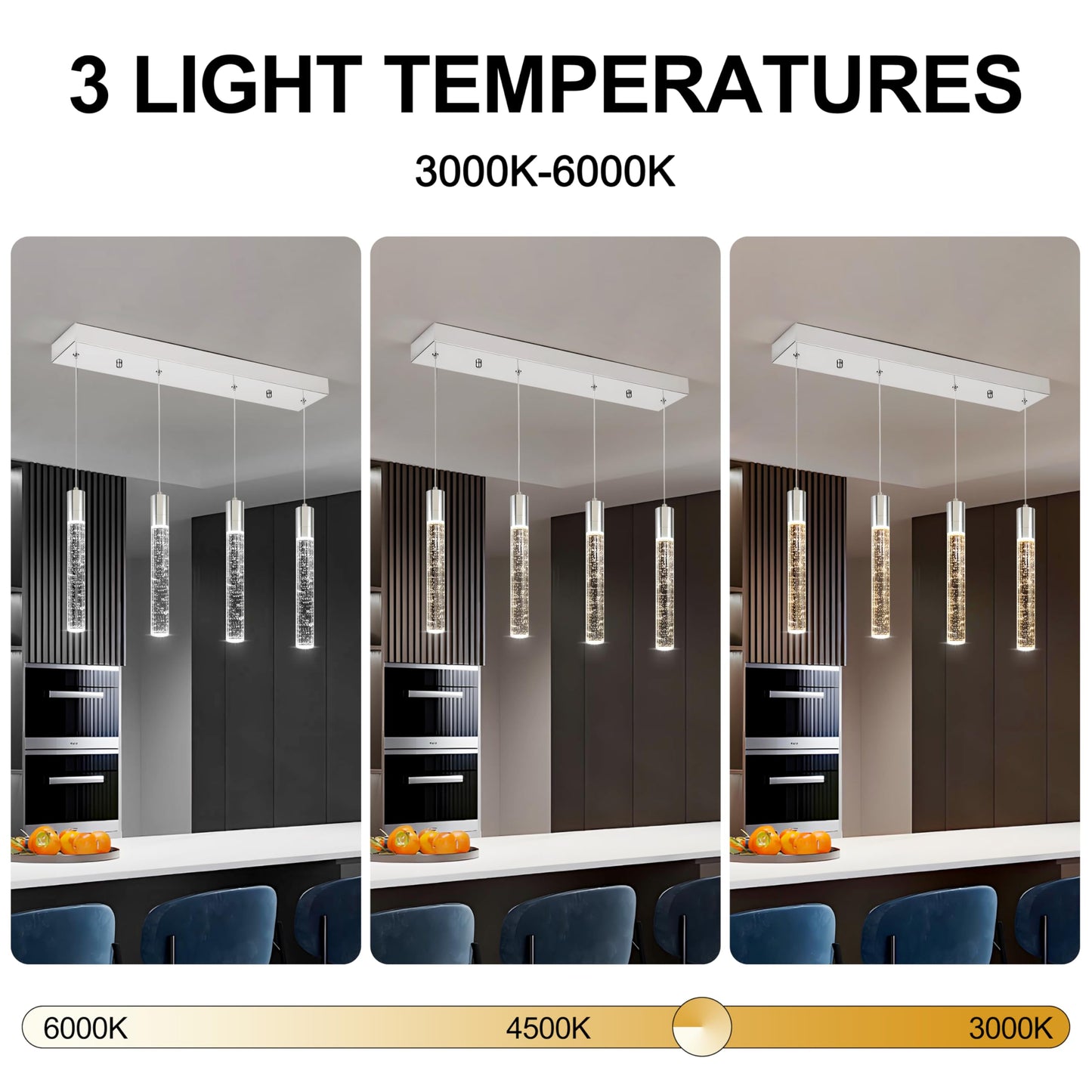 votag 4 Light Pendant Lights Kitchen Island, Modern Chrome Crystal Pendants with Dimmable 3000K-6000K LED Ceiling Hanging Light Fixture for Dining Room Bedroom, Adjustable Height 59"