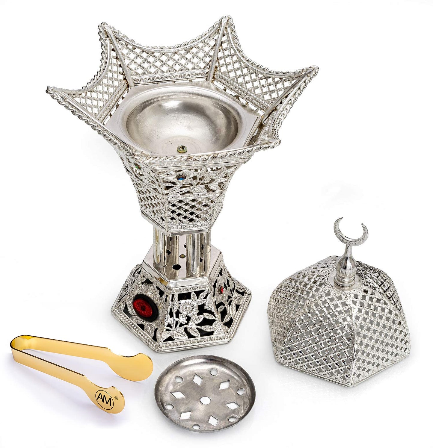 AM Regulator Electric Incense Burner – Adjustable Temperature and Timer Oud Burner for Bakhoor, Frankincense, Resin and Essential Oils - Safe Aromatherapy Burner for Home and Office (Silver)
