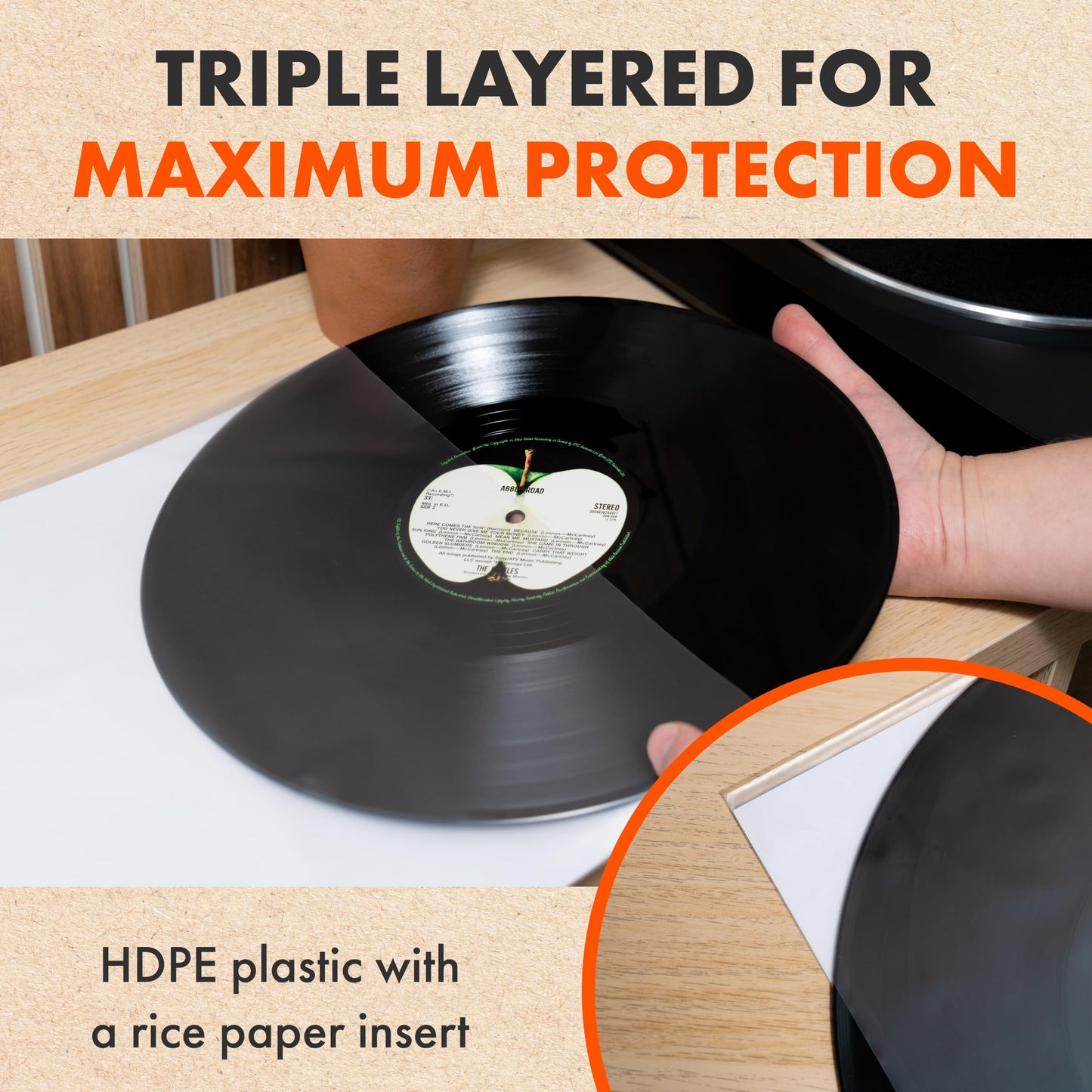 50x 12 Inch Anti Static Inner Vinyl Record Sleeves | Audiophile Poly Lined Plastic Protective Album LP Sleeve | Replaces Paper Sleeves & Fits Inside Cardboard Inners | Archival Quality Triple Ply