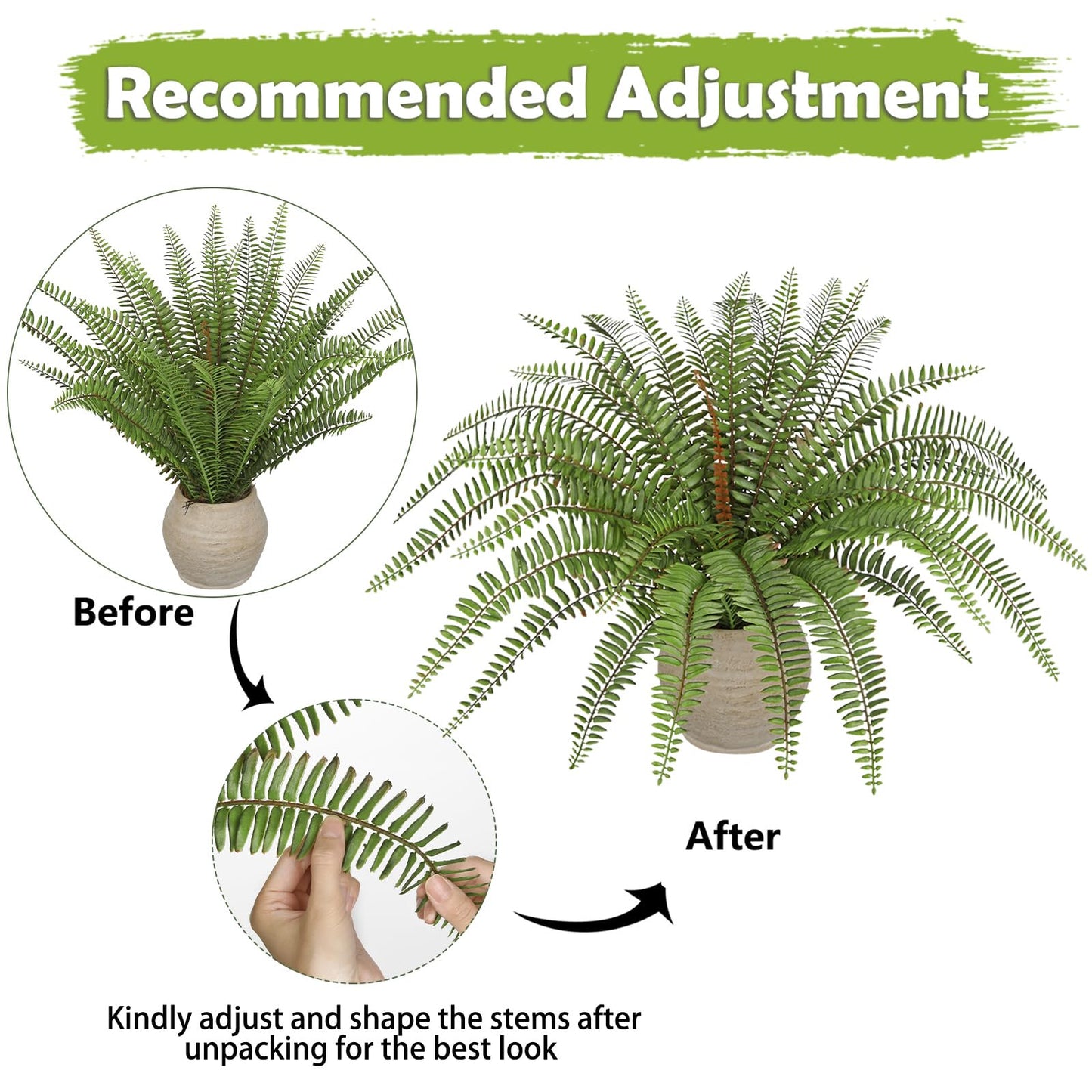 Briful Fake Boston Fern Plant in Rustic Terracotta Pot, 15.7" Faux Ferns Potted Greenery Artificial Plants Indoor for Home Office Room Kitchen Table Decor