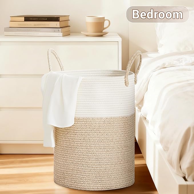 Tall Laundry Basket with Handles, 72L Portable Dirty Clothes Hamper, Boho