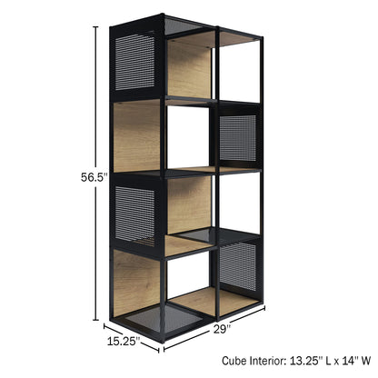 Lavish Home Cube Storage Organizer - Industrial-Style Wood and Metal Shelving Unit - Freestanding Bookshelf for The Home or Office (Oak and Black)