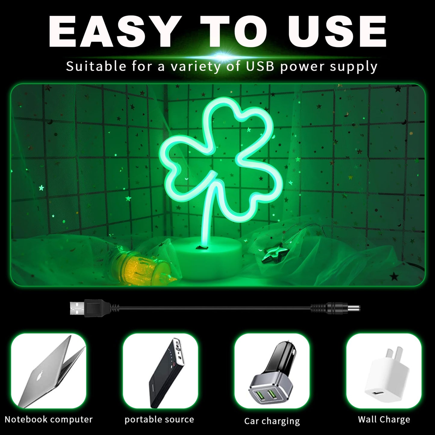 Clover Neon Signs Lights - Green Neon Signs Lights USB/Battery Powered Led Lucky Desktop Decor for Wedding Birthday Party Bedroom Shop Bar Christmas Gift Shop St Patricks Day Decor