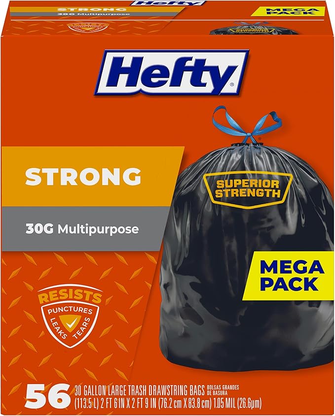Hefty Strong 30 Gallon Trash Bags, Large Trash Bags 30 Gallon Size, Durable