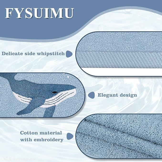3Pcs Nautical Hand Towels Cotton Embroidered Bathroom Towels Anchor Starfish