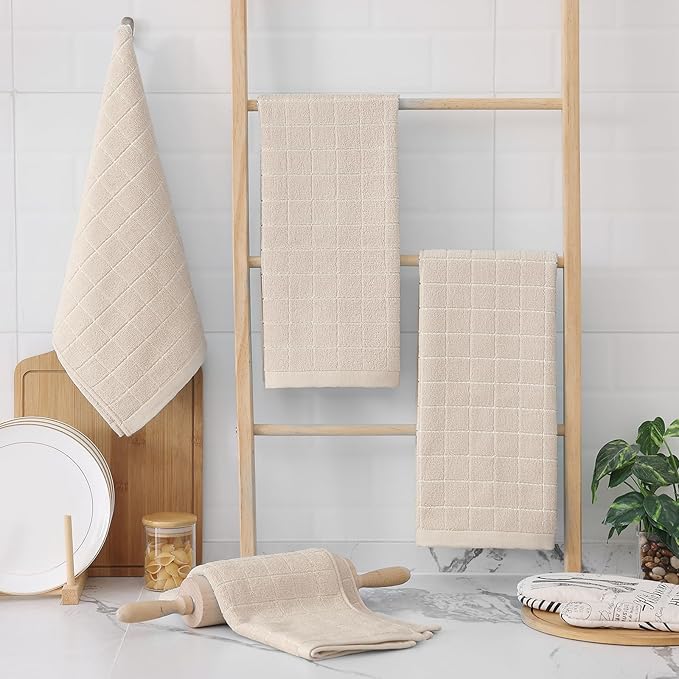 Homaxy 100% Cotton Terry Kitchen Towels, Checkered Designed, Soft and Super