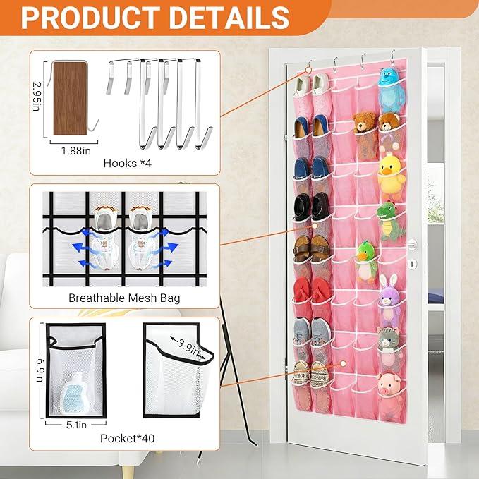 40-Pocket Over the Door Shoe Organizer