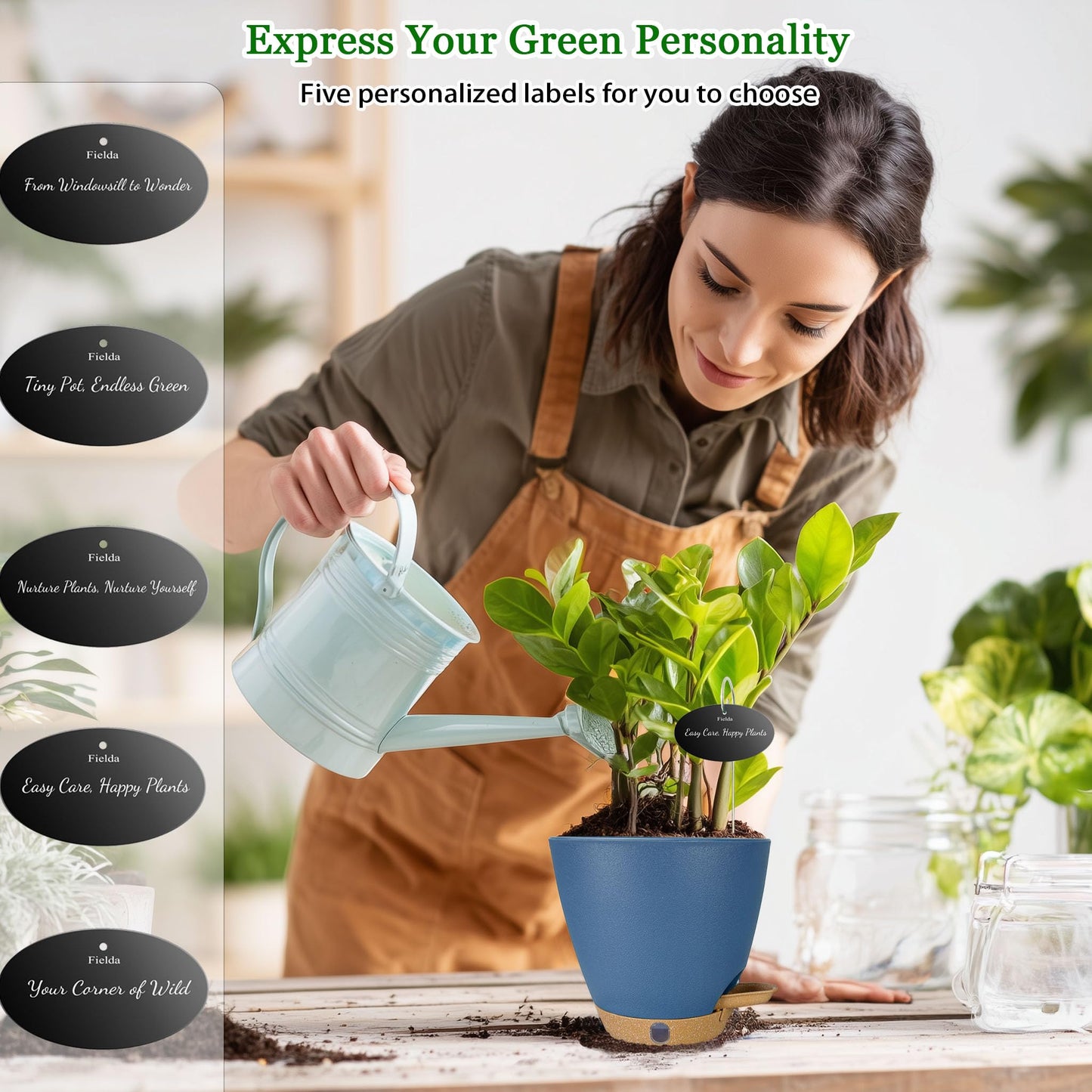 6 Inch Self Watering Pots for Indoor Plants (5-Pack) – Small Plastic Planters with Water Window, Drainage Holes & Trays, Indoor Outdoor Flower Pots for Herbs, Succulents, Home Garden Decor (Navy Blue)